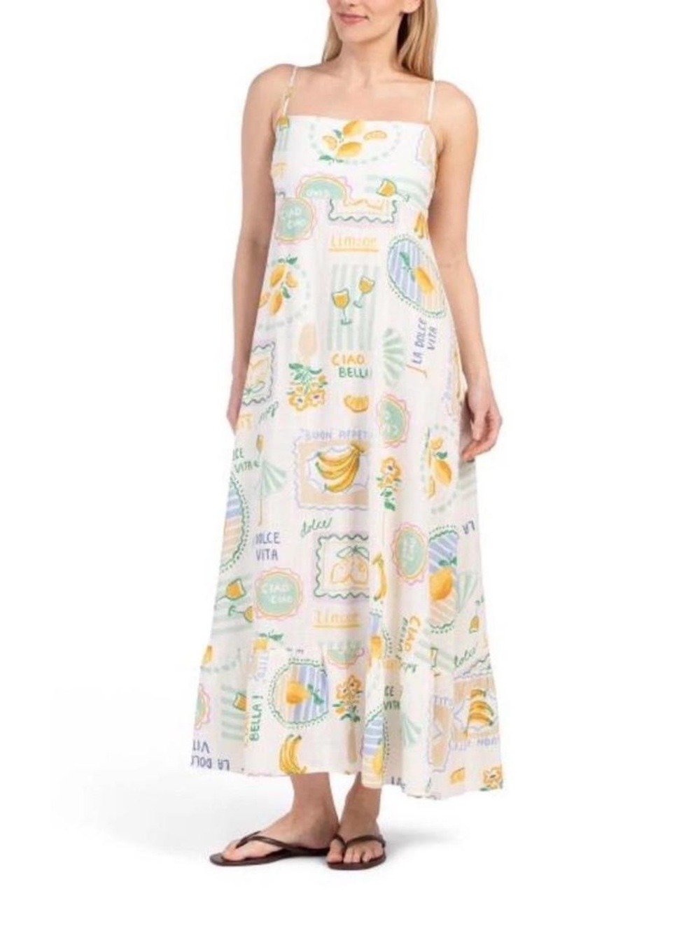Paper Heart Italian Fruit Print Linen Blend Maxi